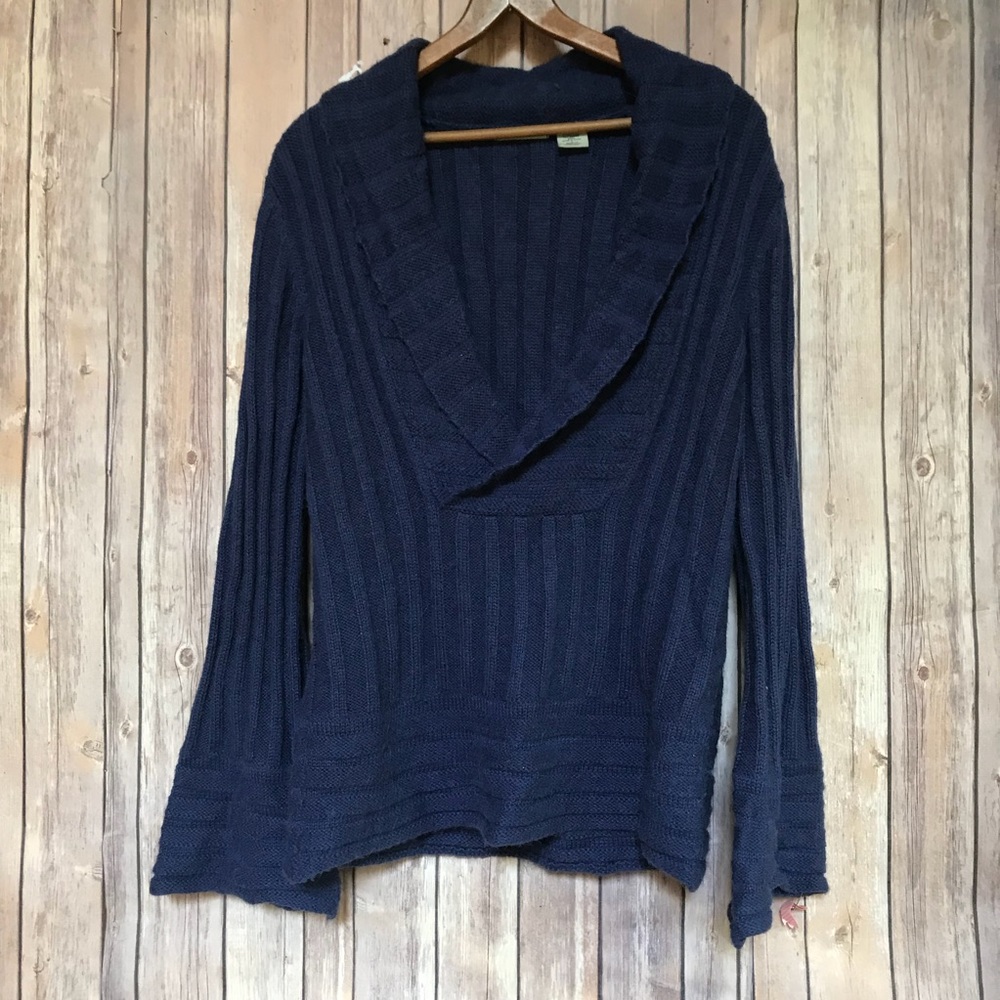 Anthropologie V Neck Sweater Flare Sleeve Sz L